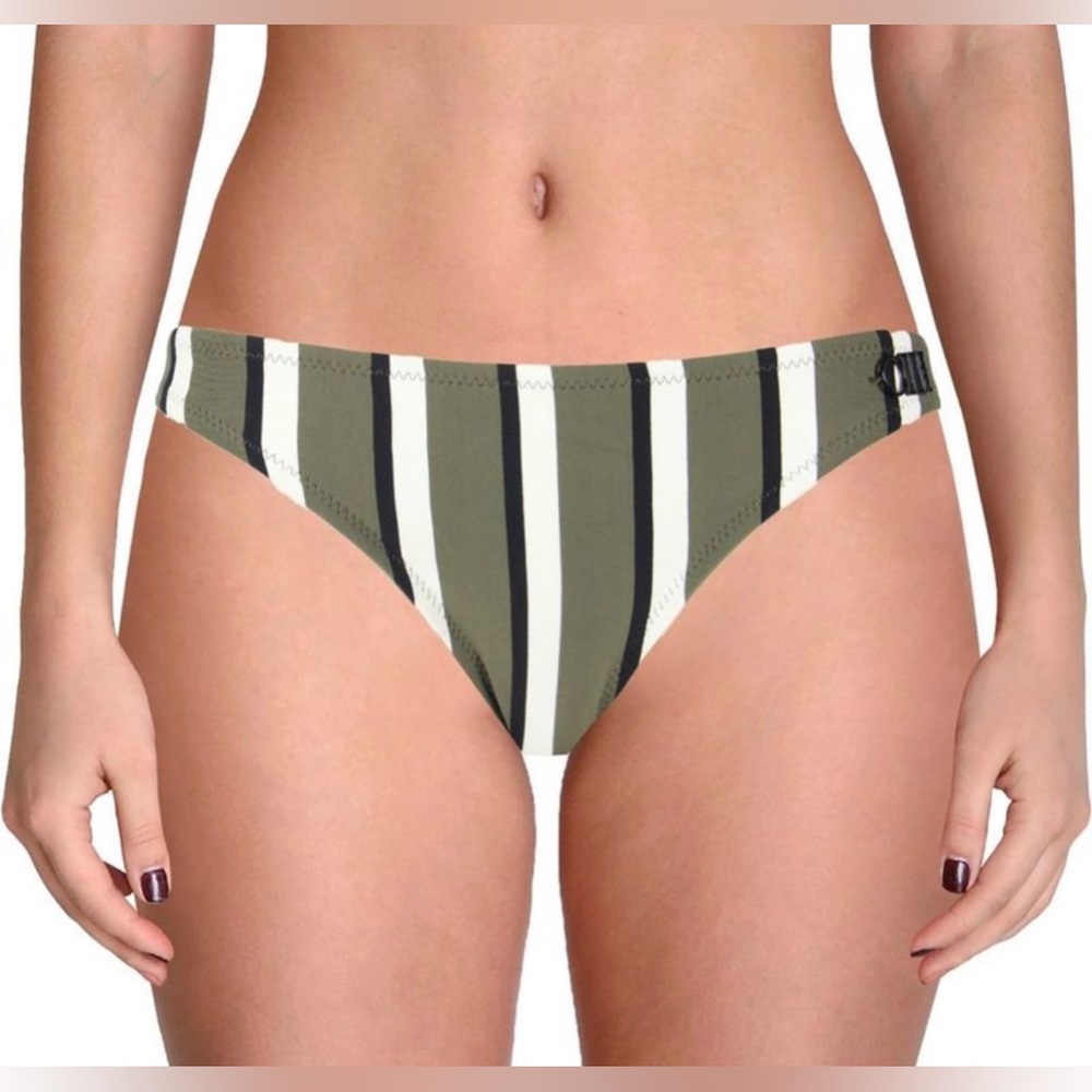 NWT Solid & Striped Rachel Bikini Bottoms Army Green Black & White Stripe Swim